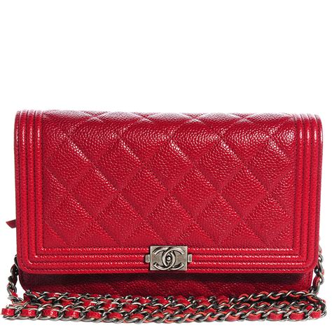 CHANEL Caviar Quilted Wallet on Chain WOC Red.